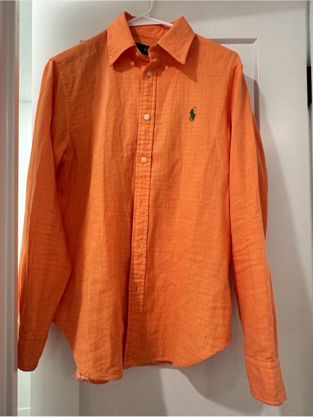 Ralph Lauren Orange Long-Sleeve Button-Down Shirt with Green Logo